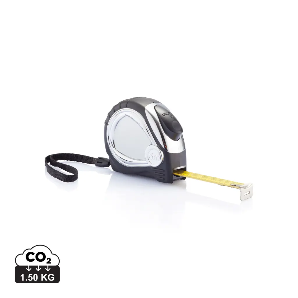 Promotivni kromirani metar s gumenom vezicom, 5m/19mm P113.40 black-0