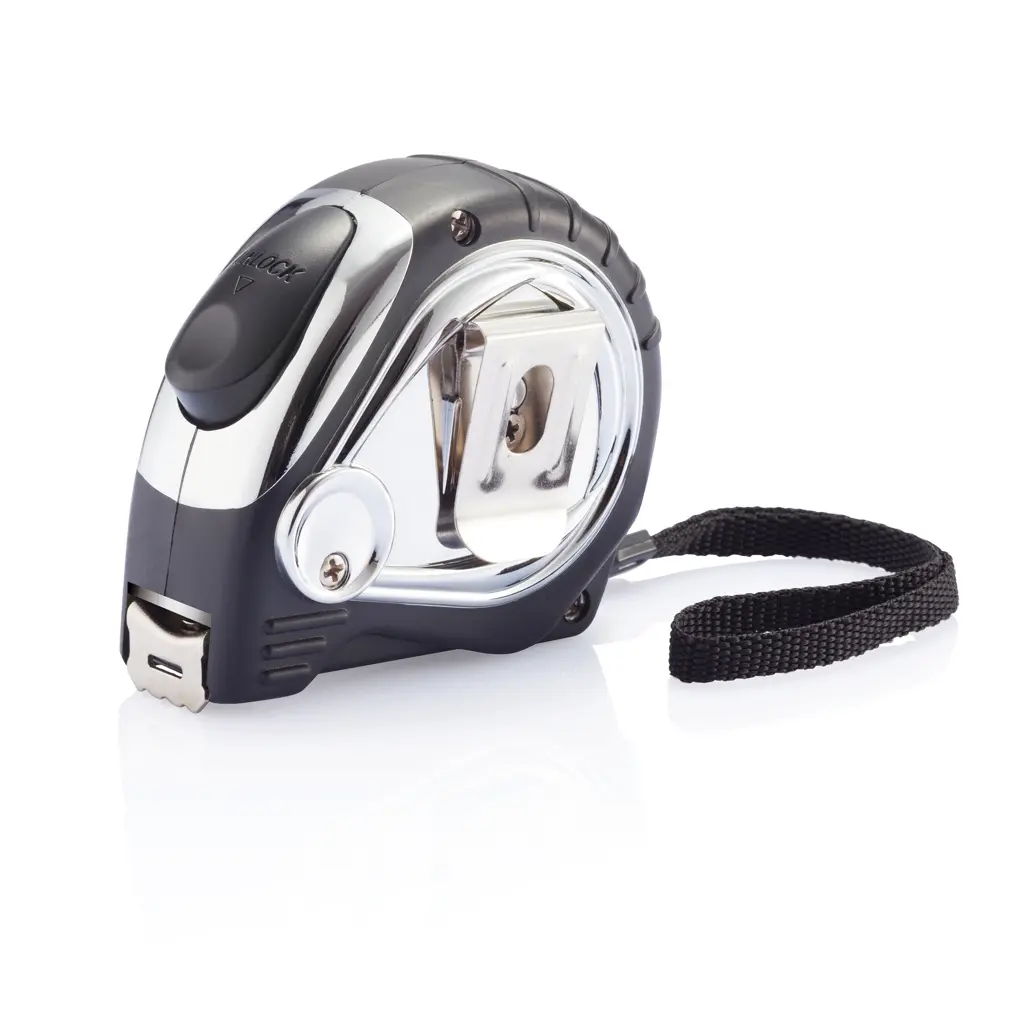 Promotivni kromirani metar s gumenom vezicom, 5m/19mm P113.40 black-2