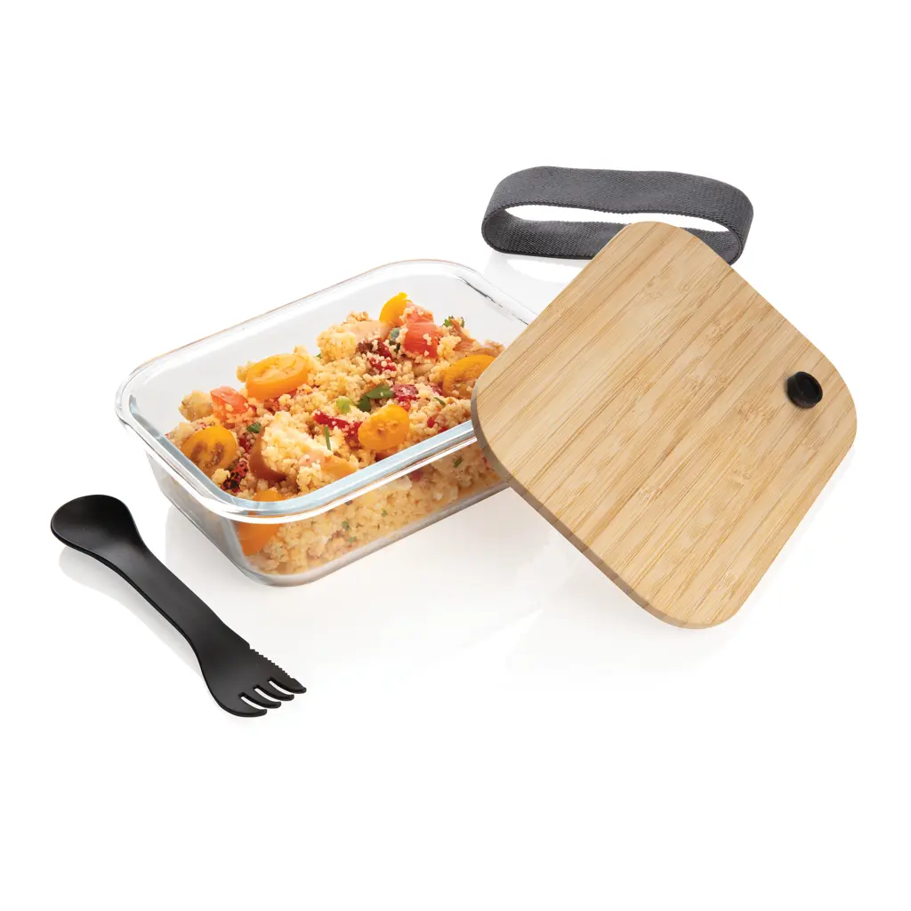 Staklena kutija za ručak s poklopcem od bambusa P269.56 transparent-6