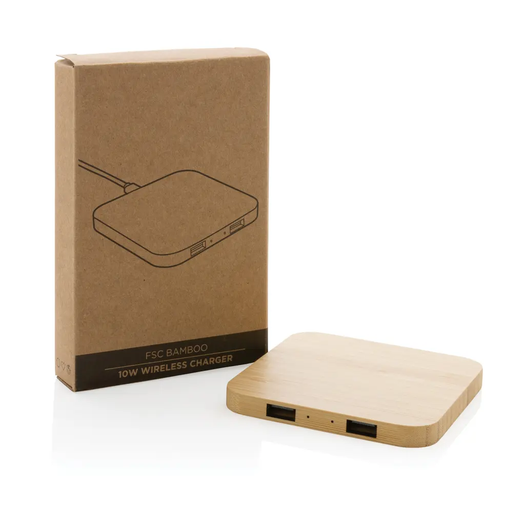 Bežični punjač od bambusa 10 W s USB-om P308.37 brown-9