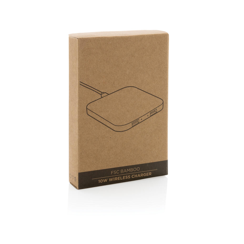 Bežični punjač od bambusa 10 W s USB-om P308.37 brown-10