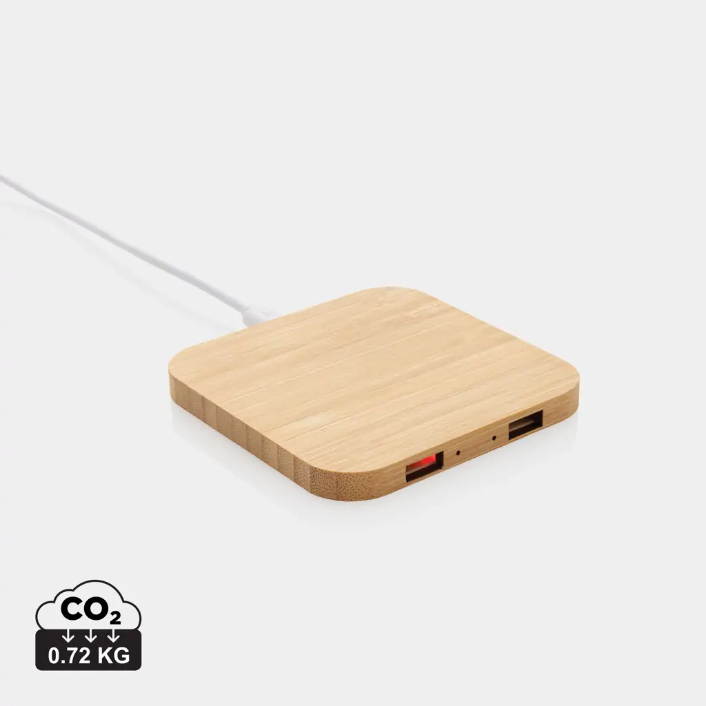 Bežični punjač od bambusa 10 W s USB-om P308.37 brown-11