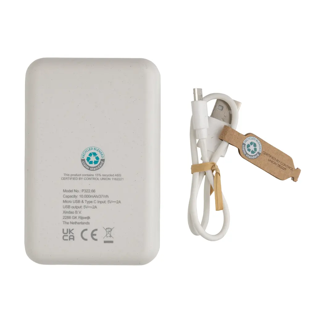 Power bank od reciklirane plastike 10.000 mAh P322.66 white-8