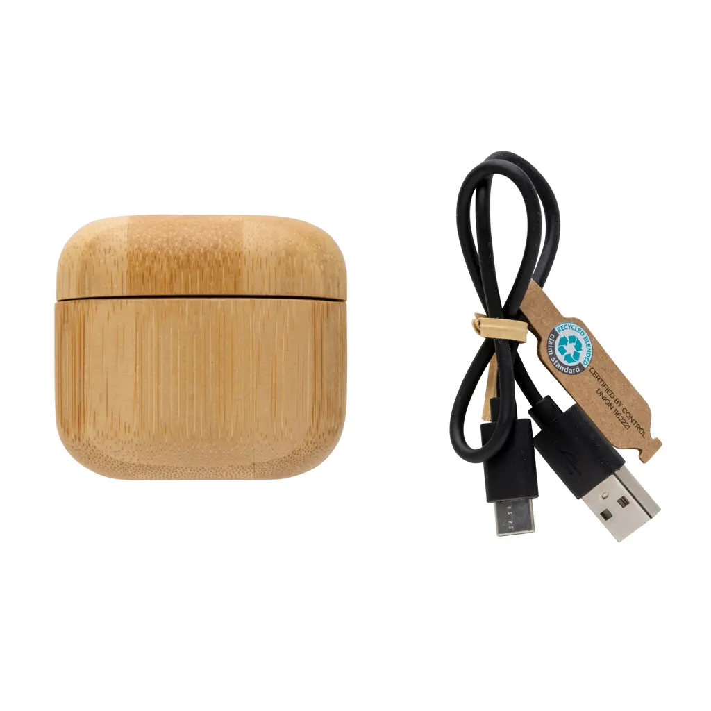 TWS slušalice od RCS reciklirane plastike i bambusa P329.93 brown-2