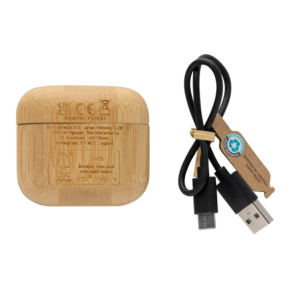 TWS slušalice od RCS reciklirane plastike i bambusa P329.93 brown-4