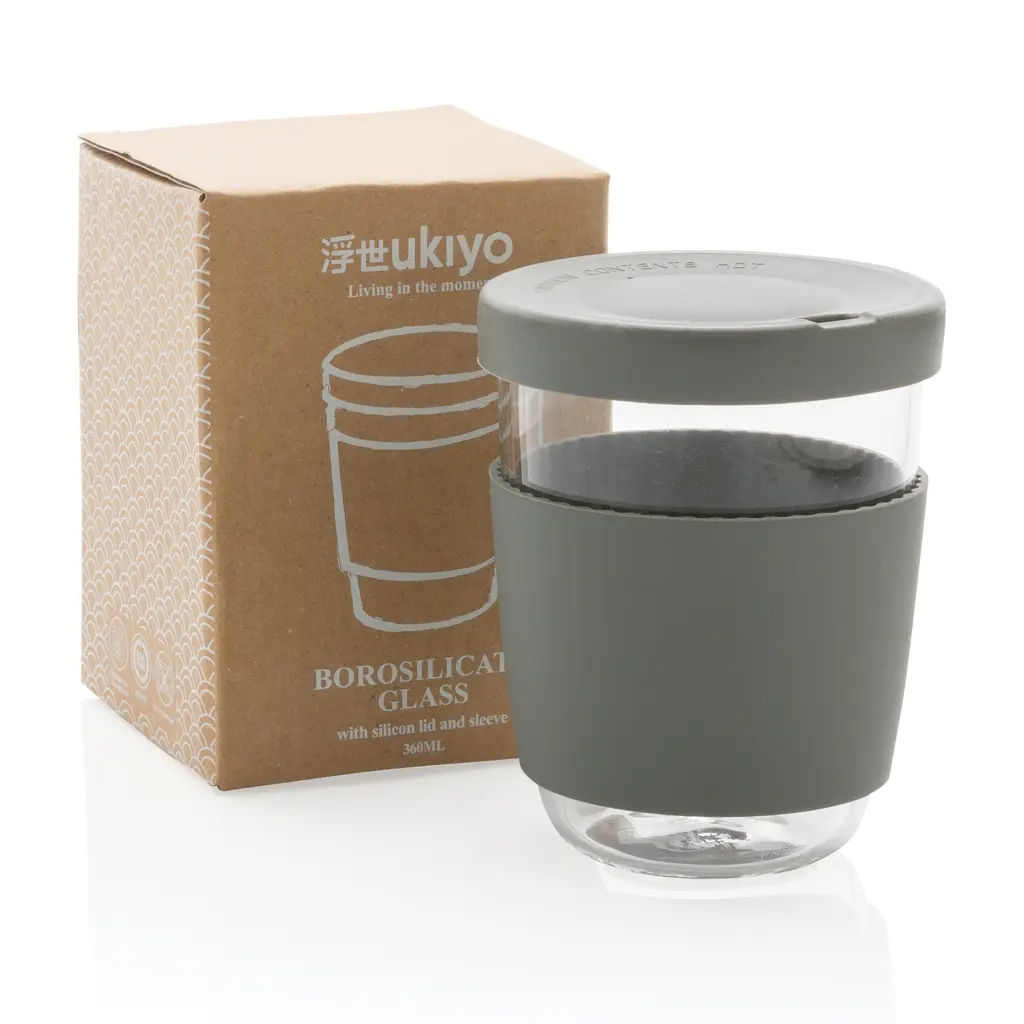 Čaša sa silikonskim poklopcem i navlakom, 360 ml Ukiyo P432.70 grey-8