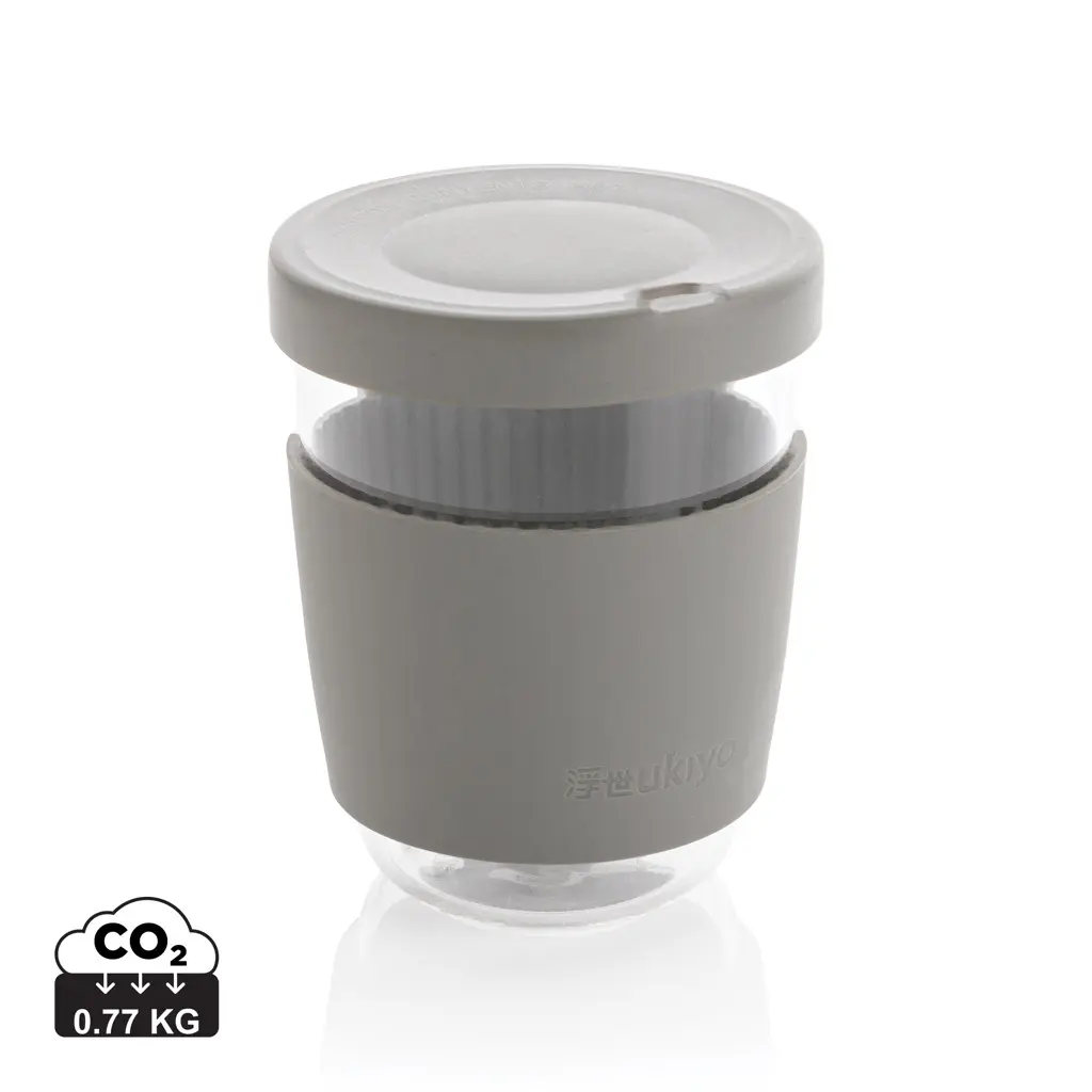 Čaša sa silikonskim poklopcem i navlakom, 360 ml Ukiyo P432.70 grey-0