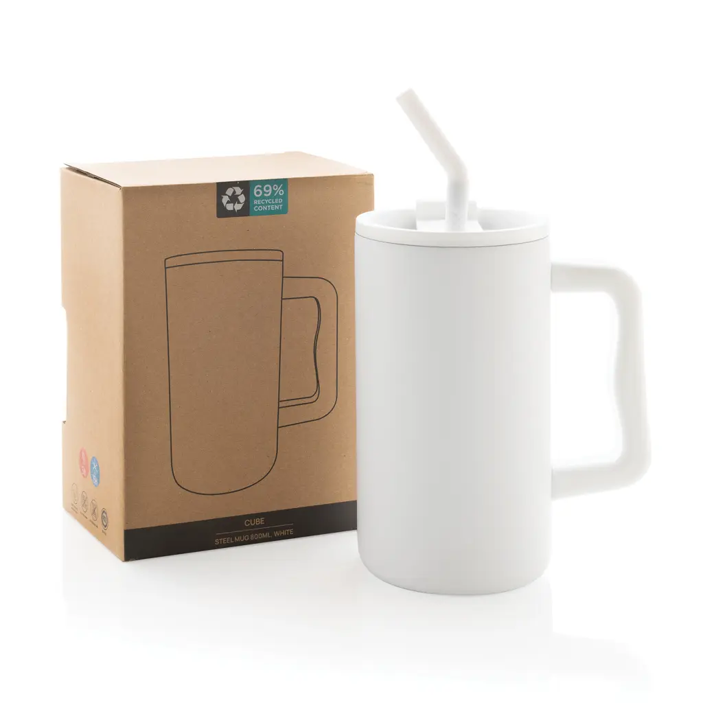 Termo šalica od recikliranog čelika 800 ml Cube RCS P437.31 white-13