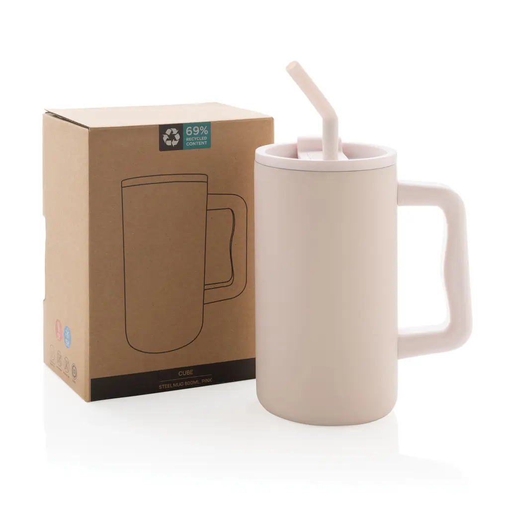 Termo šalica od recikliranog čelika 800 ml Cube RCS P437.31 pink-11