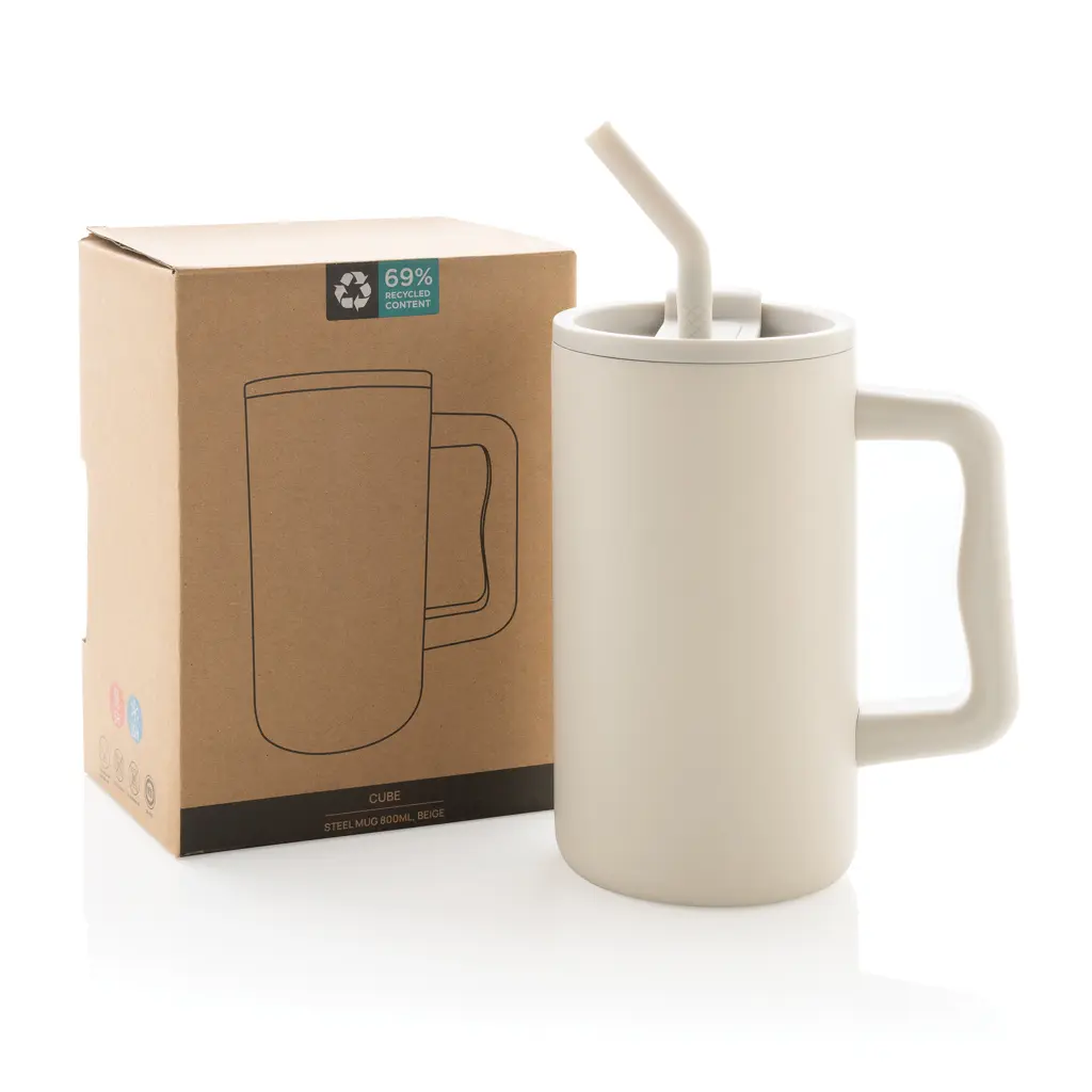 Termo šalica od recikliranog čelika 800 ml Cube RCS P437.31 beige-19