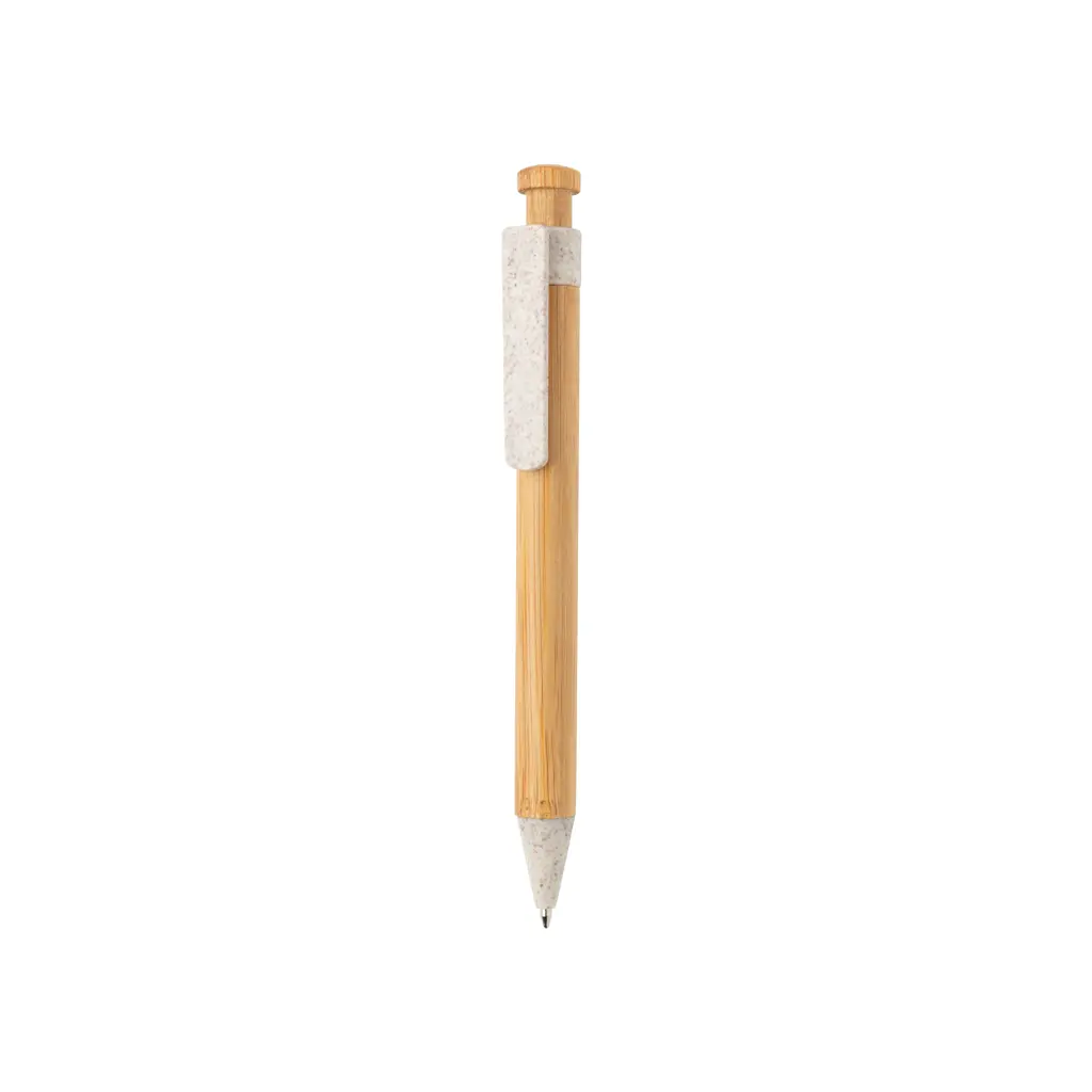 Kemijska olovka od bambusa sa klipsom od pšenične slame P610.54 white-1
