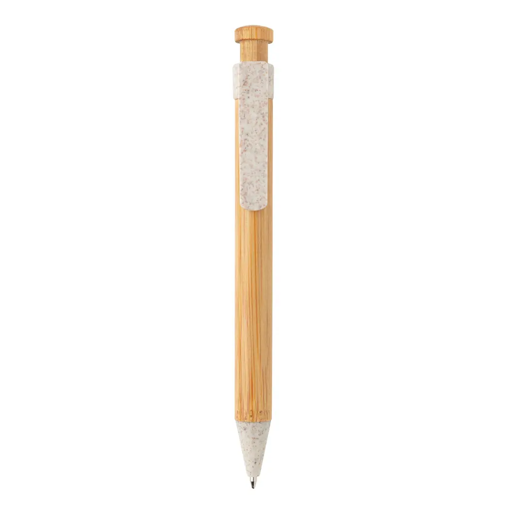 Kemijska olovka od bambusa sa klipsom od pšenične slame P610.54 white-2
