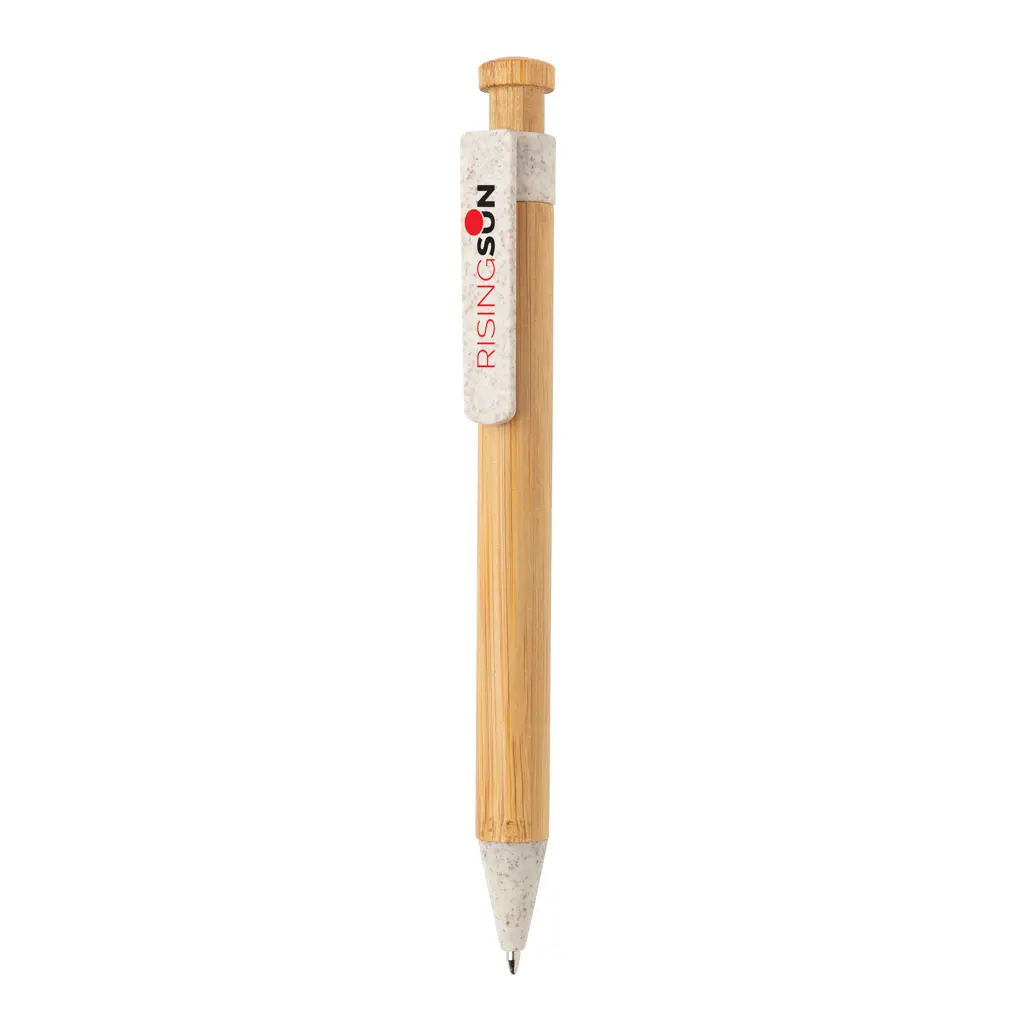 Kemijska olovka od bambusa sa klipsom od pšenične slame P610.54 white-3