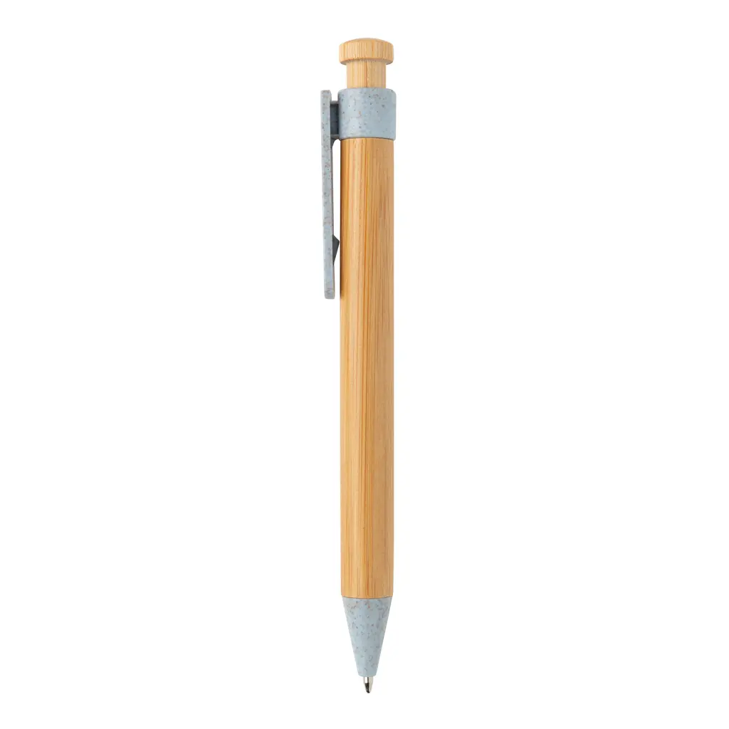 Kemijska olovka od bambusa sa klipsom od pšenične slame P610.54 blue-2
