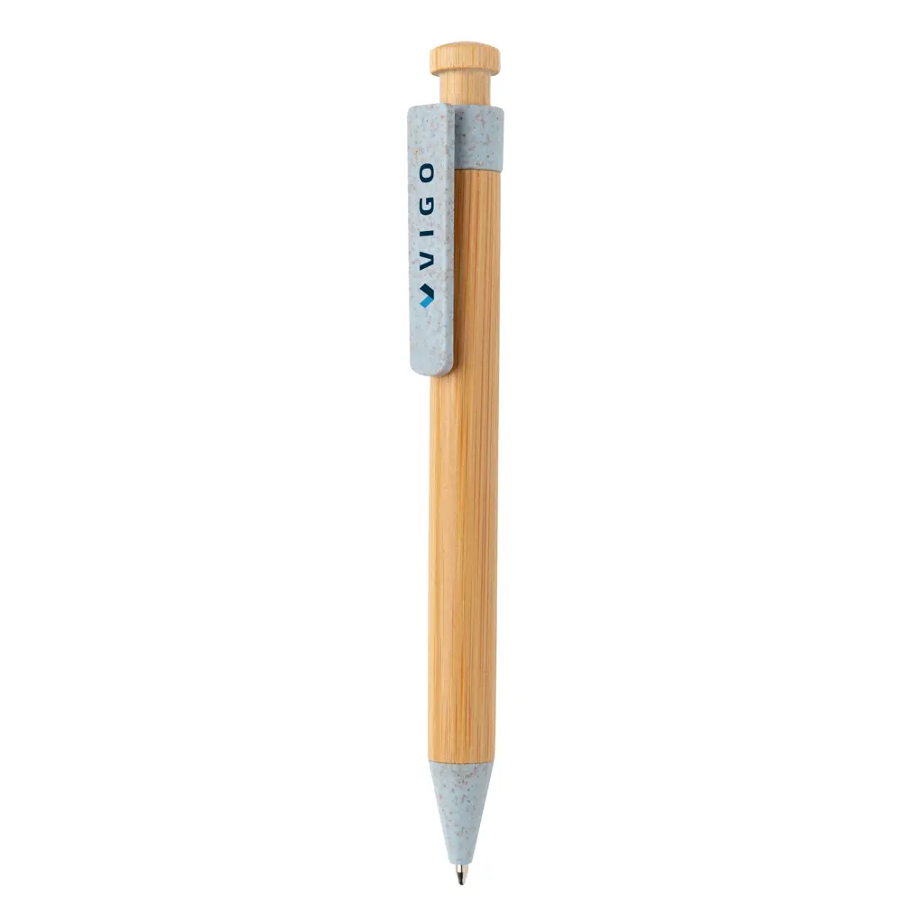 Kemijska olovka od bambusa sa klipsom od pšenične slame P610.54 blue-3