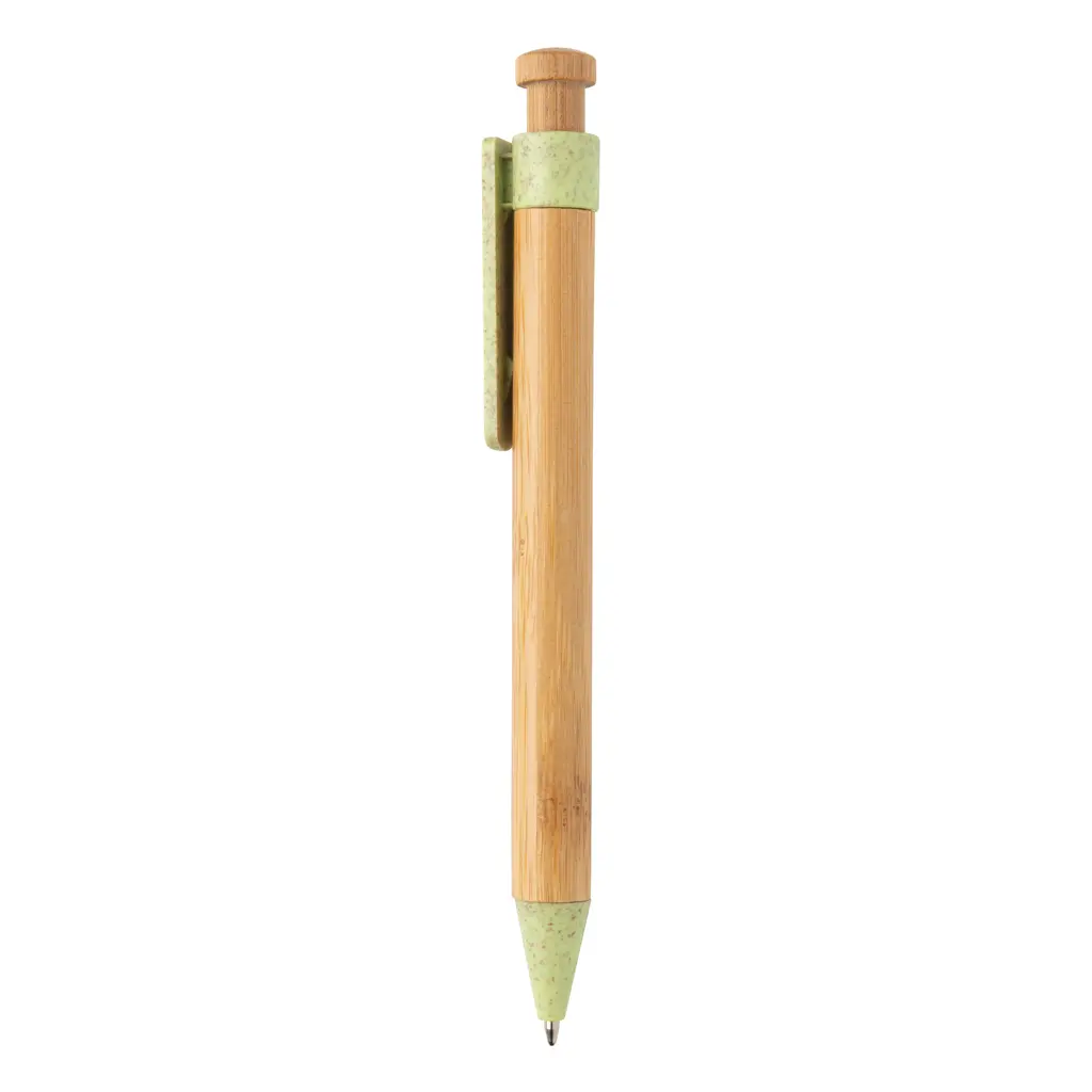 Kemijska olovka od bambusa sa klipsom od pšenične slame P610.54 green-2