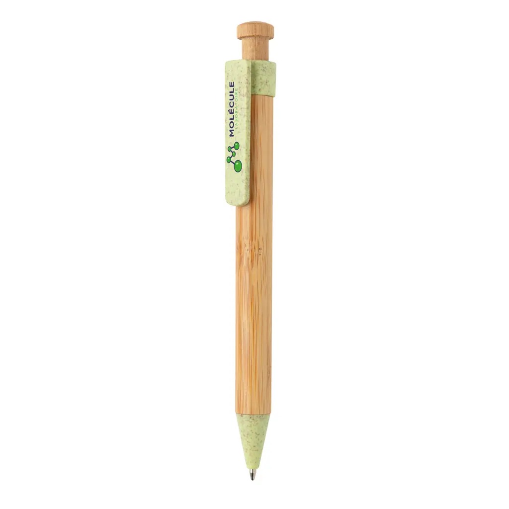 Kemijska olovka od bambusa sa klipsom od pšenične slame P610.54 green-3