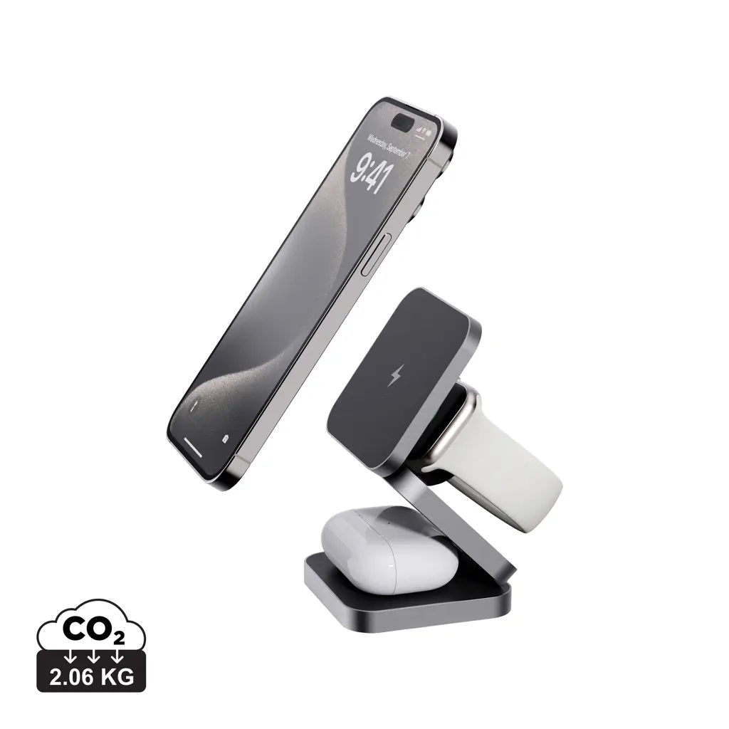 Sklopivi punjač 3u1 od recikliranog aluminija od 15 W P308.64 grey-0