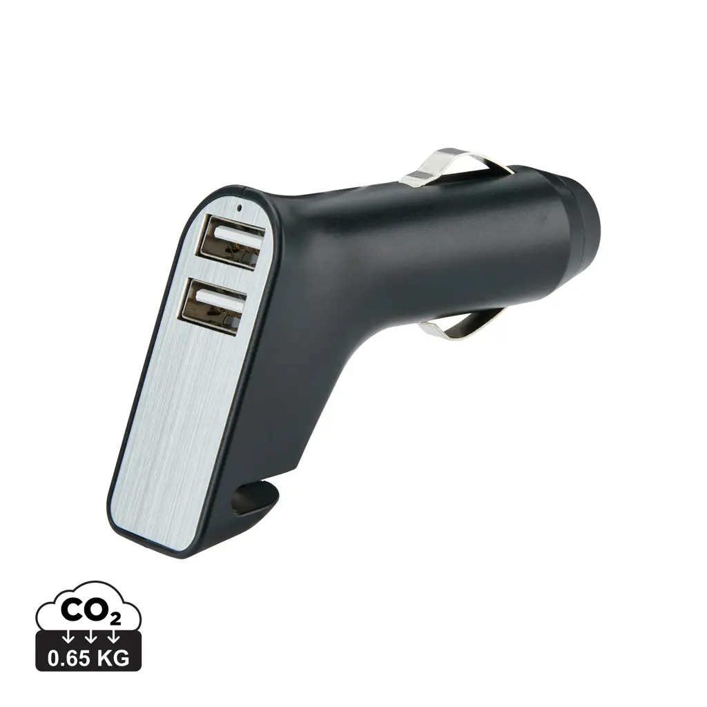 Promotivni USB auto punjač s dva utora, rezačem remena i čekićem P302.40-0