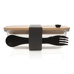 Staklena kutija za ručak s poklopcem od bambusa P269.56 transparent-4