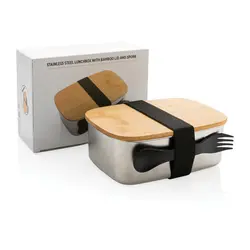 Kutija za ručak od nehrđajućeg čelika s poklopcem od bambusa P269.62 silver-9