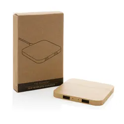 Bežični punjač od bambusa 10 W s USB-om P308.37 brown-9
