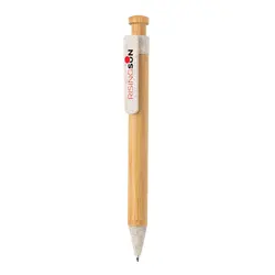 Kemijska olovka od bambusa sa klipsom od pšenične slame P610.54 white-3
