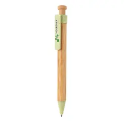 Kemijska olovka od bambusa sa klipsom od pšenične slame P610.54 green-3