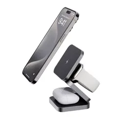 Sklopivi punjač 3u1 od recikliranog aluminija od 15 W P308.64 grey-5
