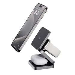 Sklopivi punjač 3u1 od recikliranog aluminija od 15 W P308.64 grey-3