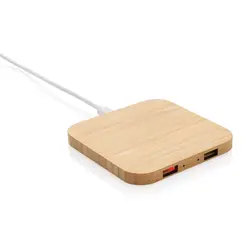 Bežični punjač od bambusa 10 W s USB-om P308.37
